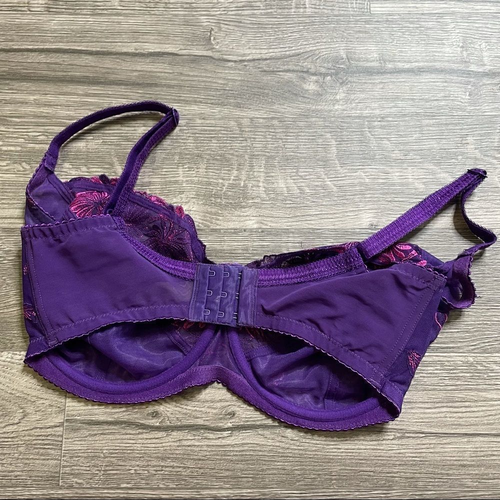 Pour Moi Full Cup Purple Pink Lace Embroidered Bra, 32HH UK, 32L USA - Picture 7 of 10